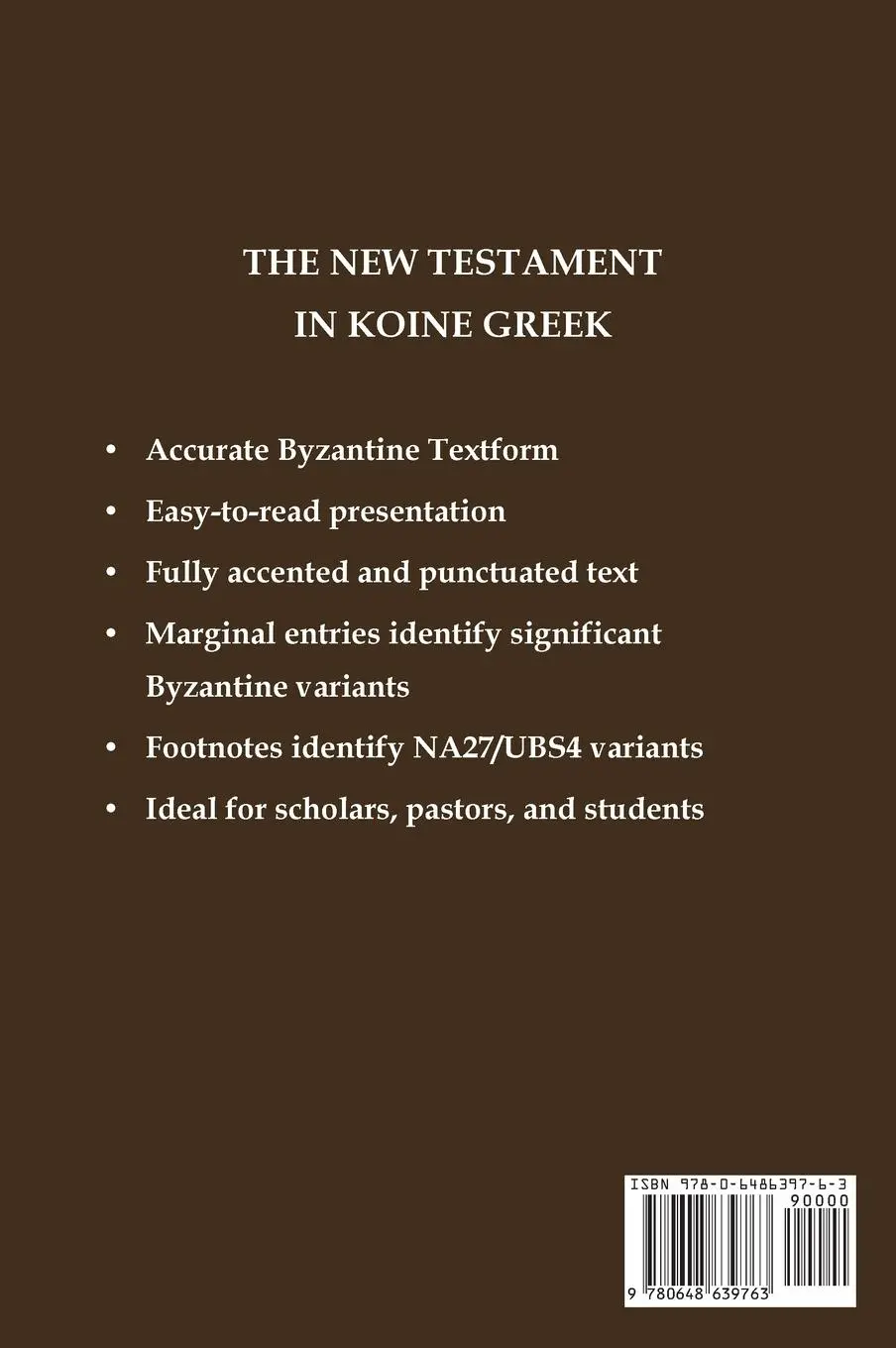 Rückseite: 9780648639763 | The New Testament in Koine Greek | Byzantine Textform | Buch | 2024