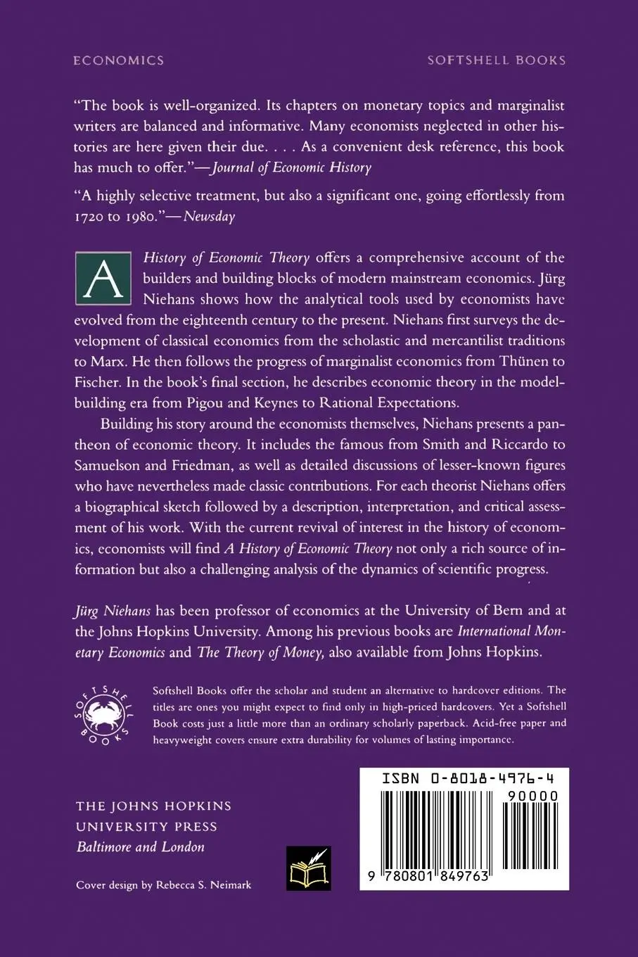 Rückseite: 9780801849763 | A History of Economic Theory | Classic Contributions, 1720-1980 | Buch