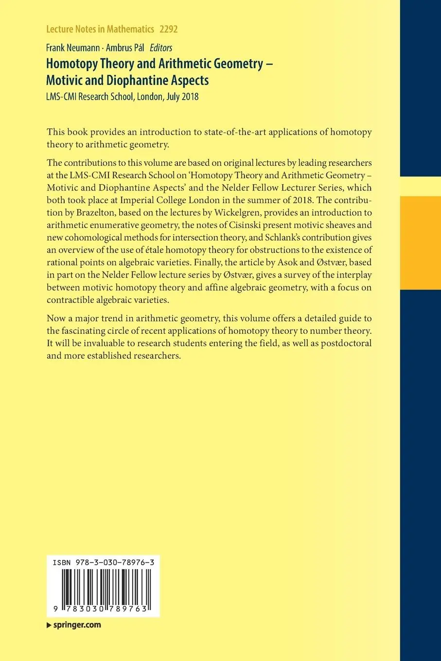 Rückseite: 9783030789763 | Homotopy Theory and Arithmetic Geometry - Motivic and Diophantine...