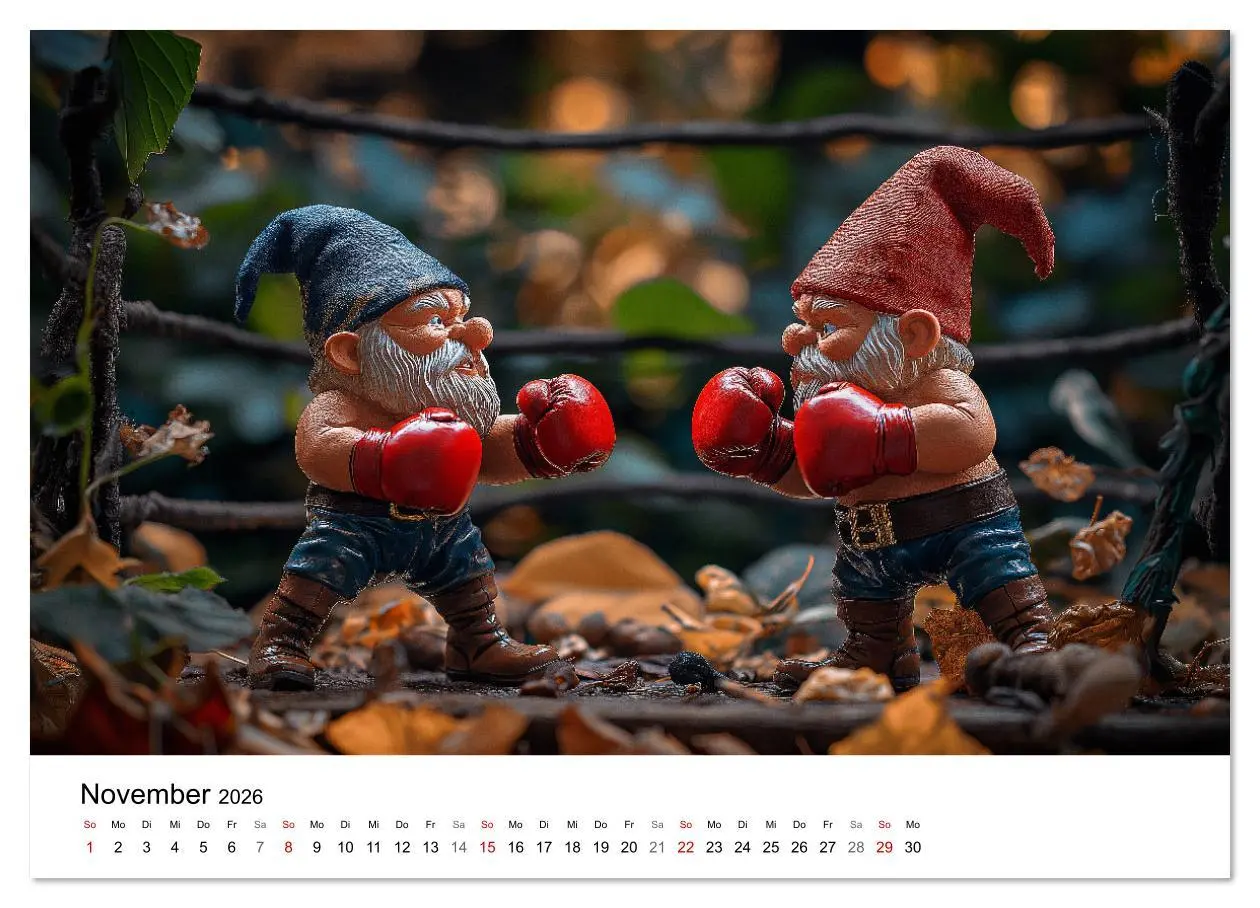 Bild: 9783457339763 | Sportliche Gartenzwerge (Wandkalender 2026 DIN A3 quer), CALVENDO...