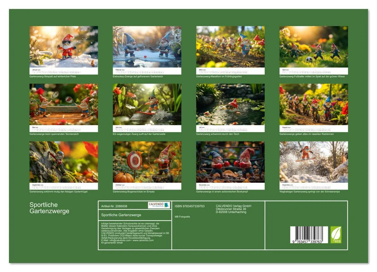 Bild: 9783457339763 | Sportliche Gartenzwerge (Wandkalender 2026 DIN A3 quer), CALVENDO...