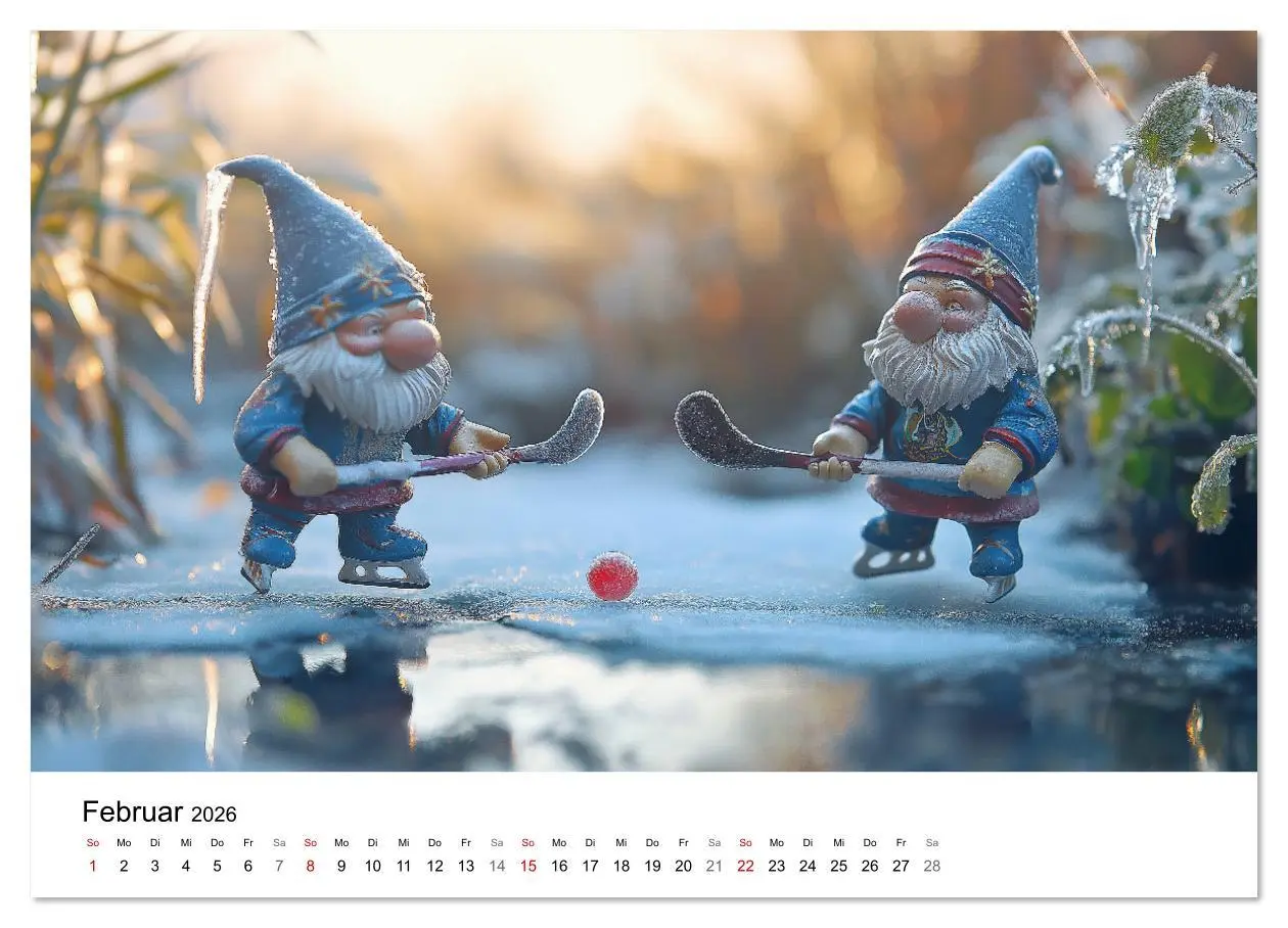 Bild: 9783457339763 | Sportliche Gartenzwerge (Wandkalender 2026 DIN A3 quer), CALVENDO...