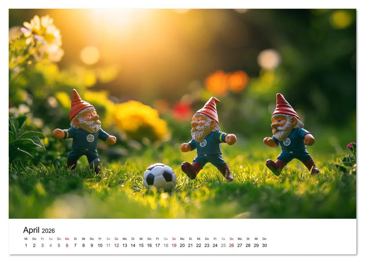 Bild: 9783457339763 | Sportliche Gartenzwerge (Wandkalender 2026 DIN A3 quer), CALVENDO...