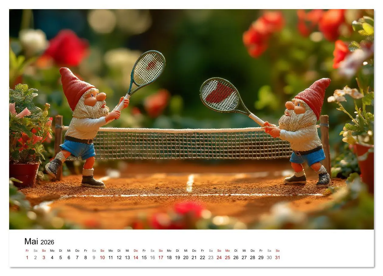 Bild: 9783457339763 | Sportliche Gartenzwerge (Wandkalender 2026 DIN A3 quer), CALVENDO...