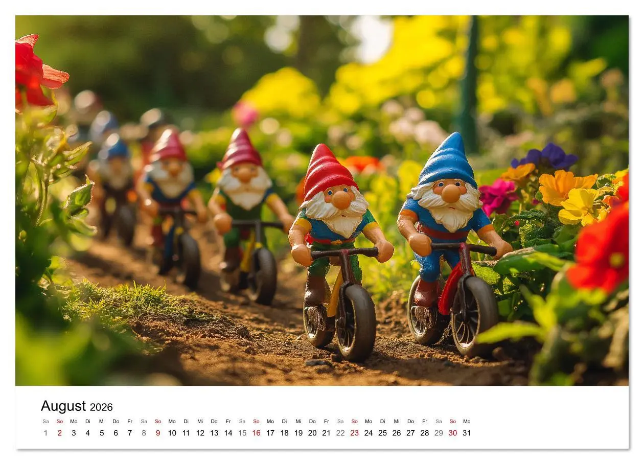 Bild: 9783457339763 | Sportliche Gartenzwerge (Wandkalender 2026 DIN A3 quer), CALVENDO...