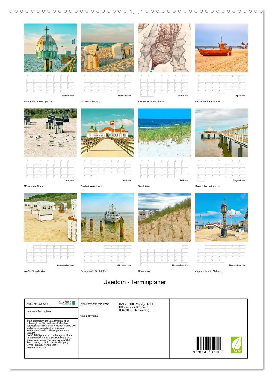 Bild: 9783516359763 | Usedom - Terminplaner (Wandkalender 2026 DIN A2 hoch), CALVENDO...