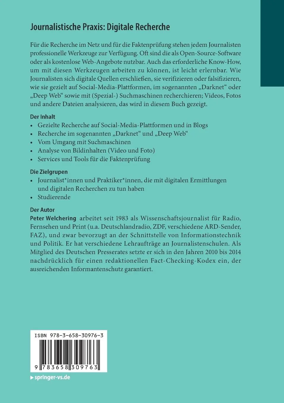 Rückseite: 9783658309763 | Journalistische Praxis: Digitale Recherche | Peter Welchering | Buch
