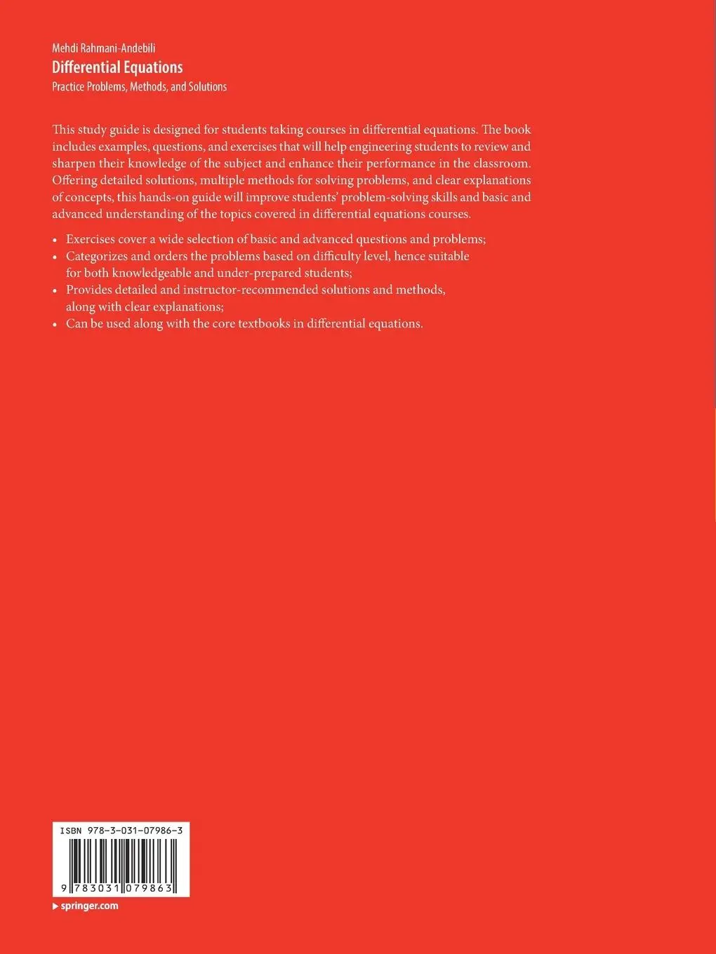 Rückseite: 9783031079863 | Differential Equations | Practice Problems, Methods, and Solutions