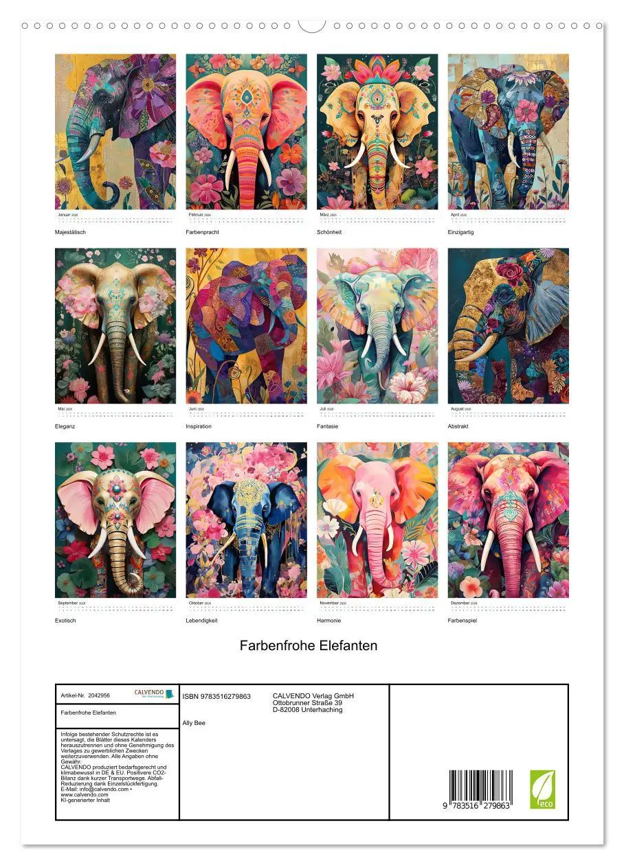 Bild: 9783516279863 | Farbenfrohe Elefanten (hochwertiger Premium Wandkalender 2026 DIN...