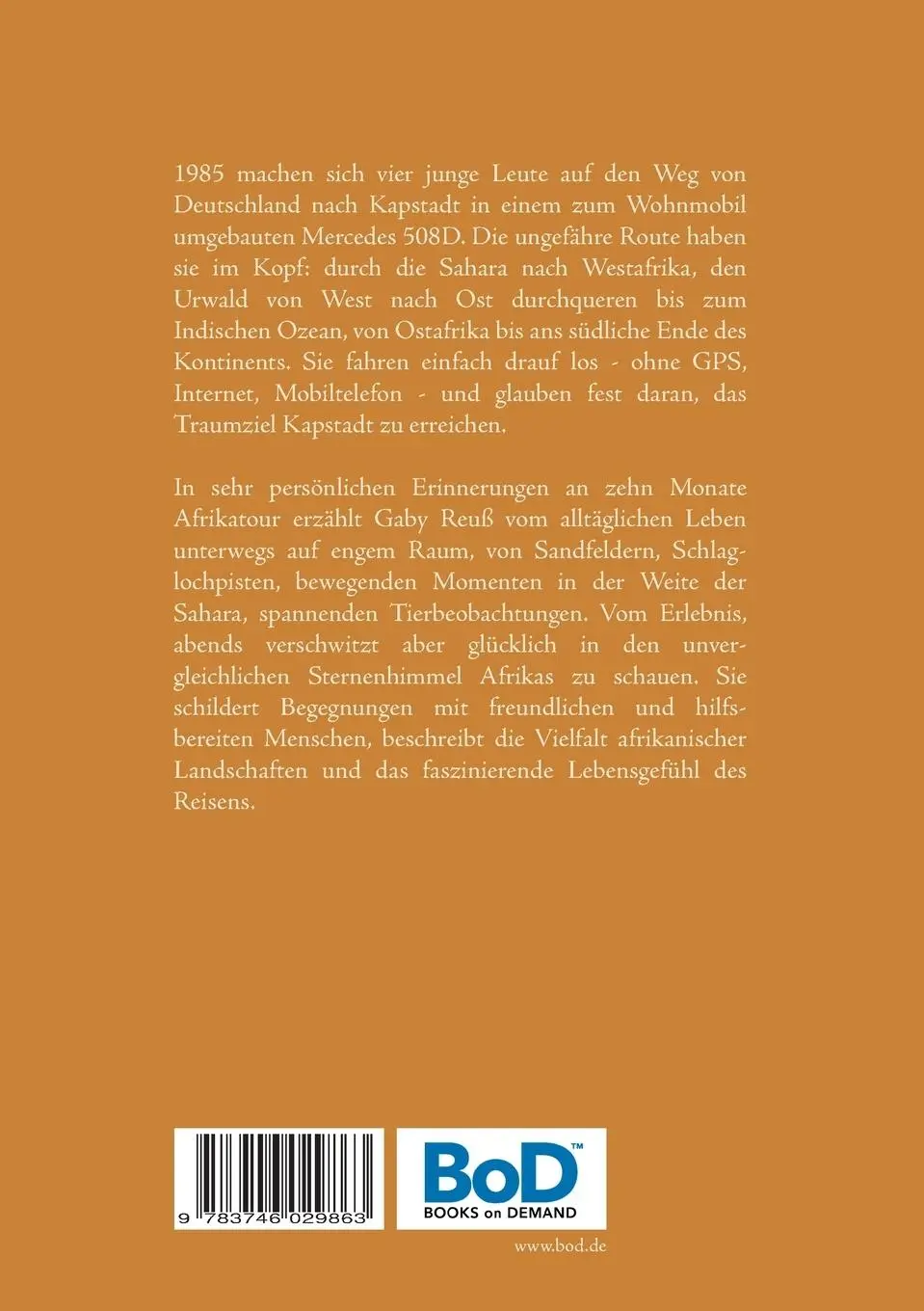 Rückseite: 9783746029863 | Zehn Monate durch Afrika | Gaby Reuß | Taschenbuch | 308 S. | Deutsch