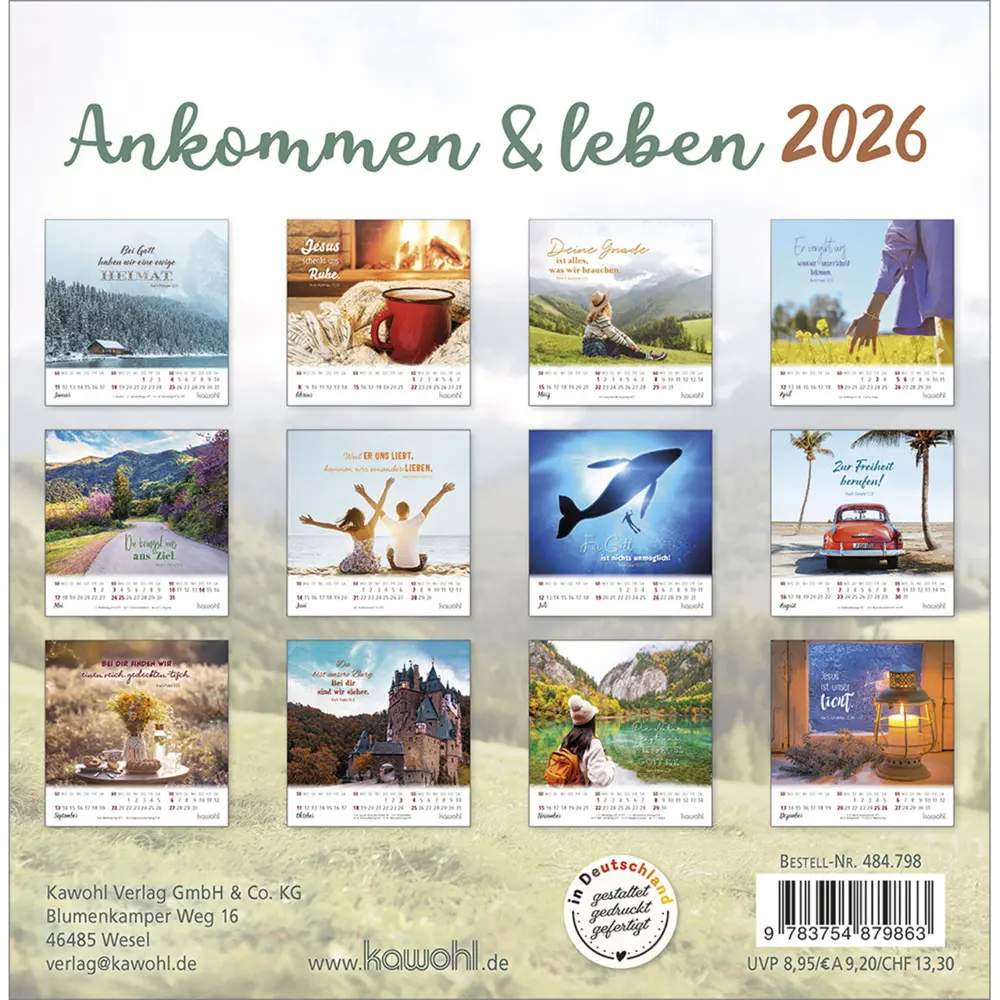 Bild: 9783754879863 | Ankommen &amp; leben 2026 | Postkartenkalender mit Bibelwort-Herzstücken