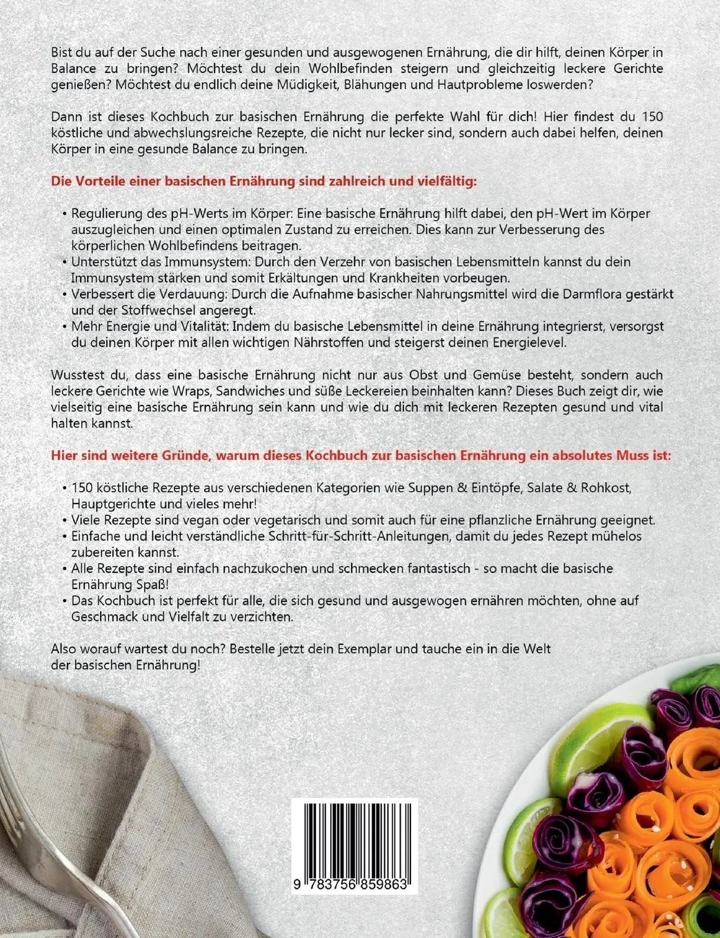 Rückseite: 9783756859863 | Basische Ernährung Kochbuch | Sarah Zimmermann | Taschenbuch | 180 S.