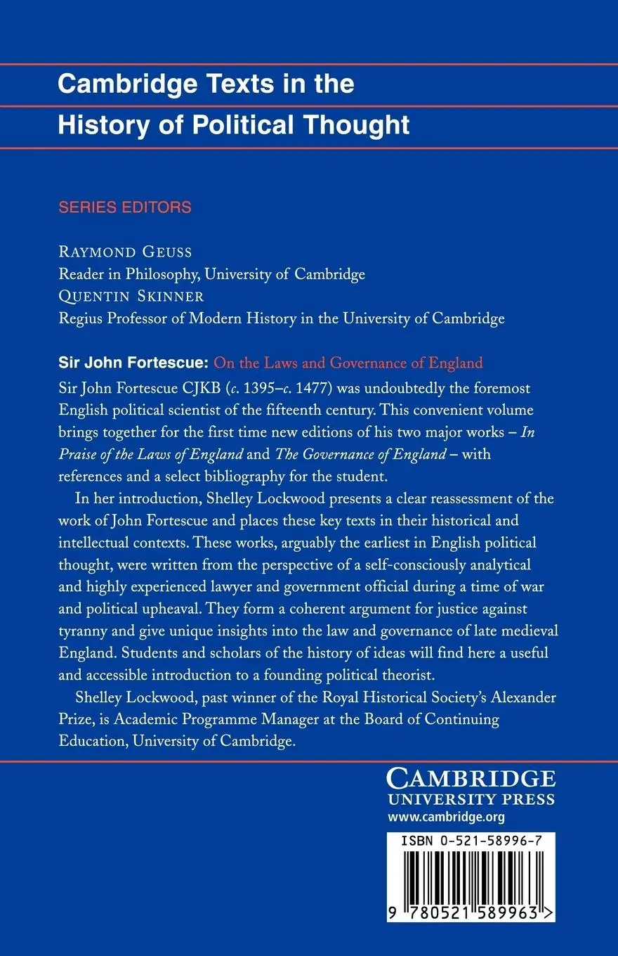Rückseite: 9780521589963 | Sir John Fortescue | On the Laws and Governance of England | Fortescue