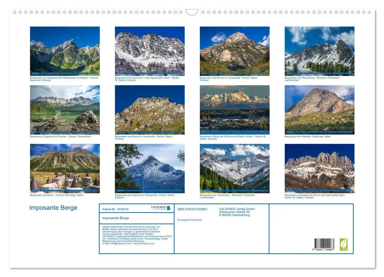 Bild: 9783457249963 | Imposante Berge (Wandkalender 2026 DIN A2 quer), CALVENDO...
