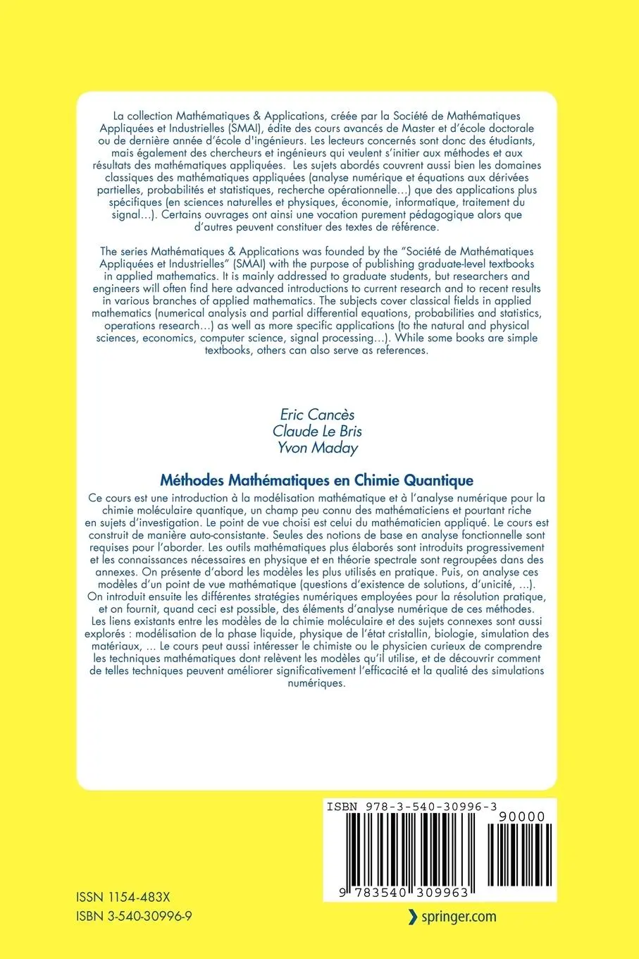 Rückseite: 9783540309963 | Méthodes mathématiques en chimie quantique. Une introduction | Buch