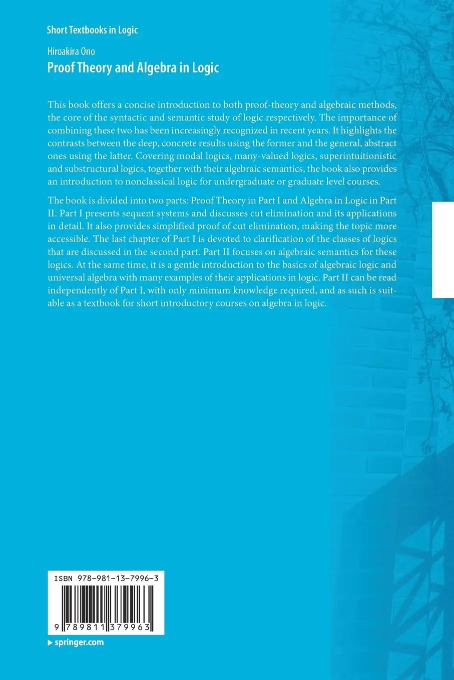 Rückseite: 9789811379963 | Proof Theory and Algebra in Logic | Hiroakira Ono | Taschenbuch | viii