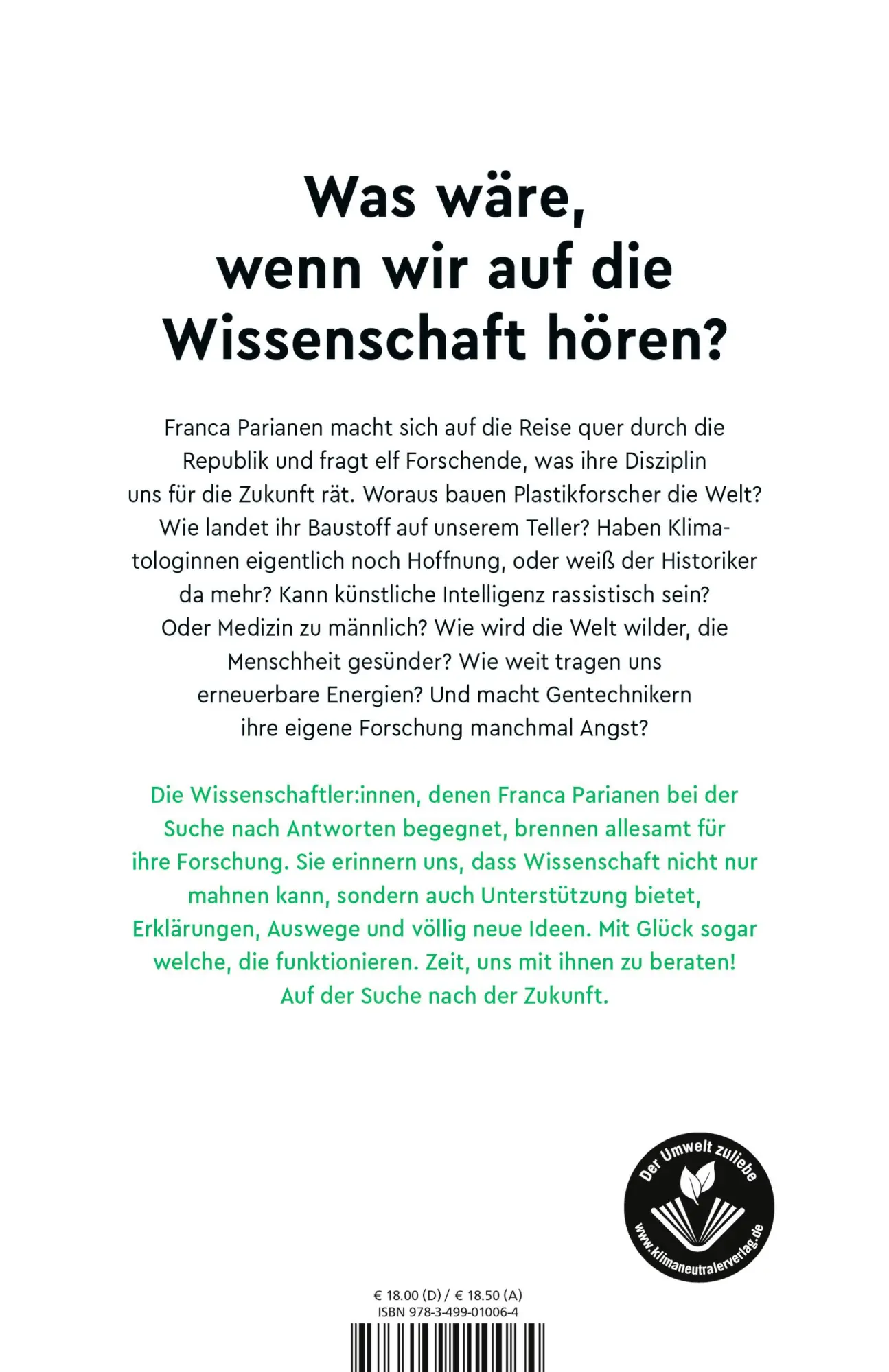 Rückseite: 9783499010064 | Weltrettung braucht Wissenschaft | Franca Parianen | Taschenbuch