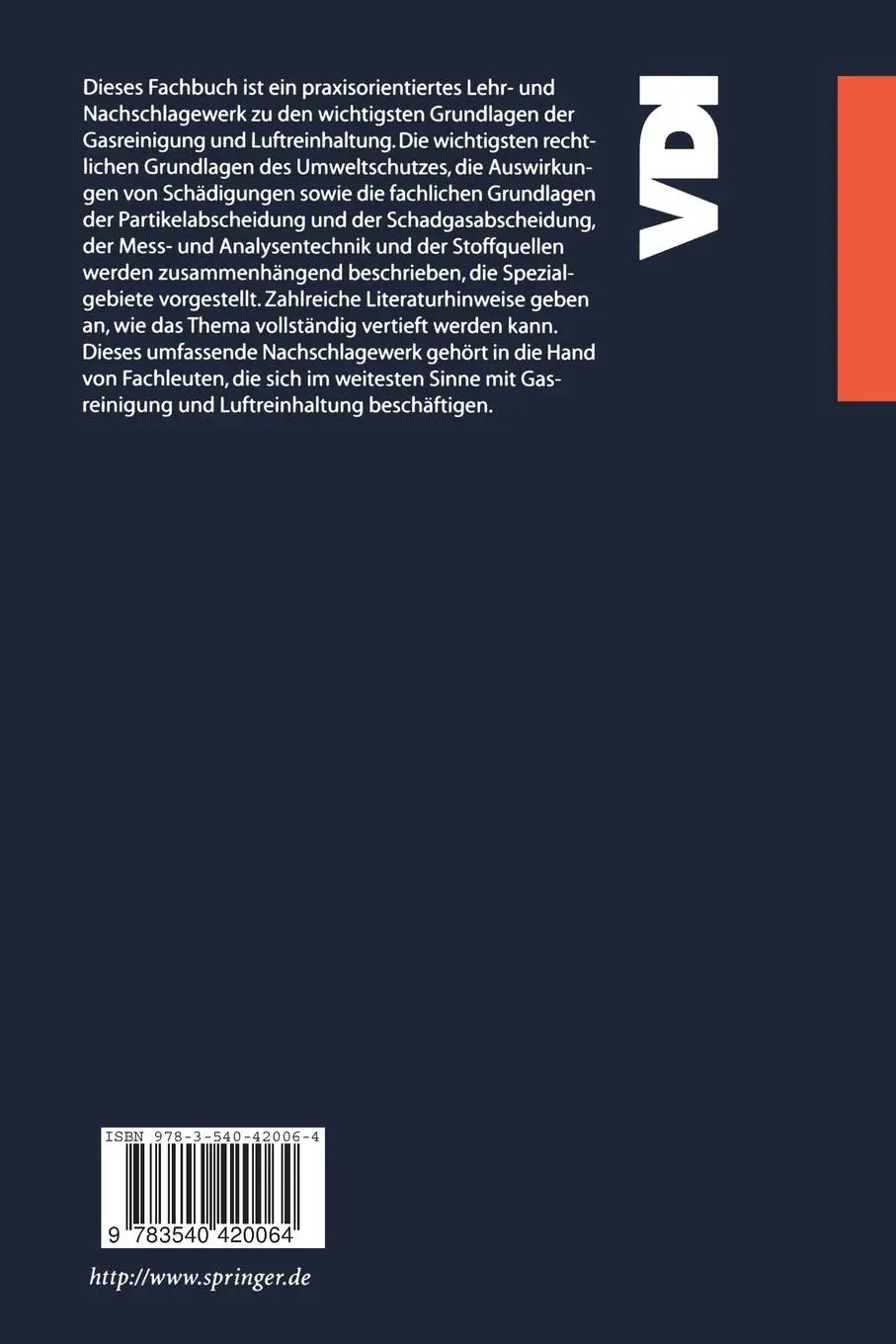 Rückseite: 9783540420064 | Gasreinigung und Luftreinhaltung | Kurt Hübner (u. a.) | Taschenbuch