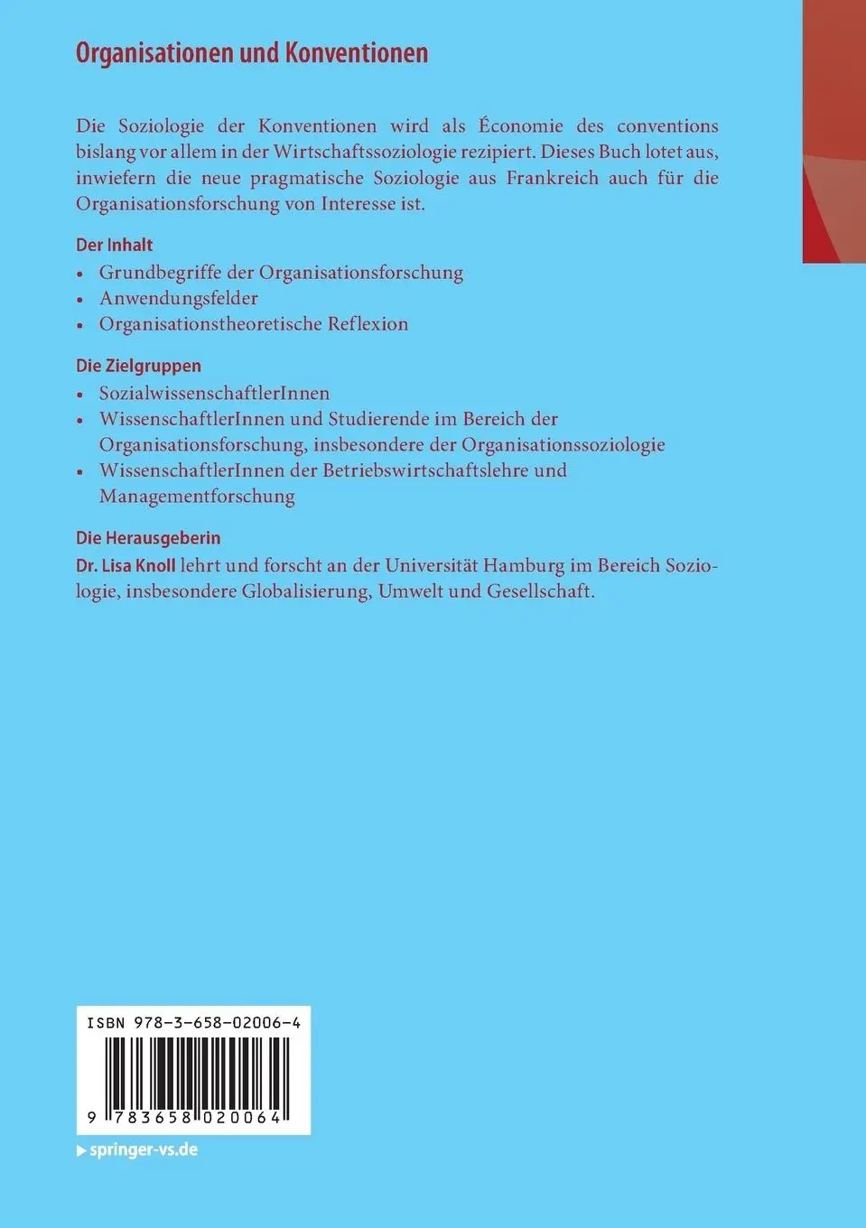Rückseite: 9783658020064 | Organisationen und Konventionen | Lisa Knoll | Taschenbuch | viii