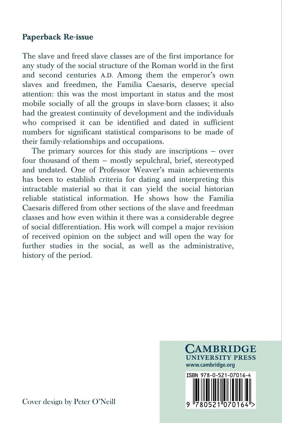 Rückseite: 9780521070164 | Familia Caesaris | A Social Study of the Emperor's Freedmen and Slaves