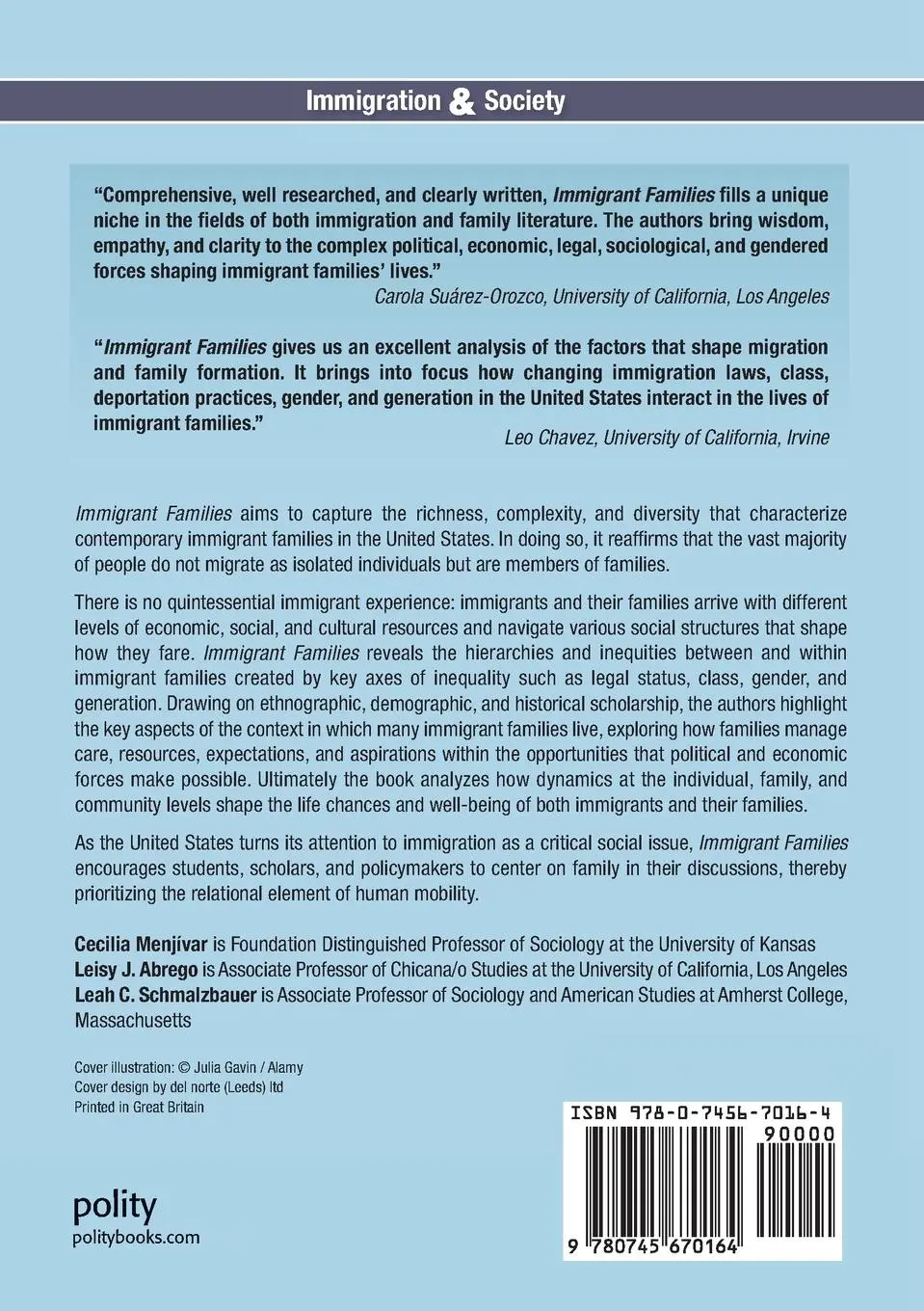 Rückseite: 9780745670164 | Immigrant Families | Cecilia Menjívar (u. a.) | Taschenbuch | 200 S.