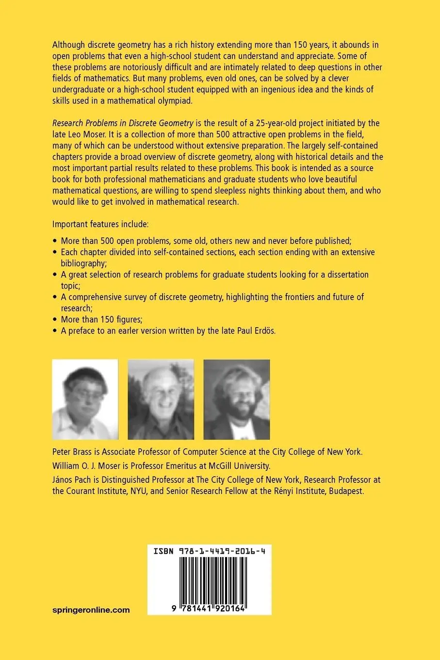 Rückseite: 9781441920164 | Research Problems in Discrete Geometry | Peter Brass (u. a.) | Buch