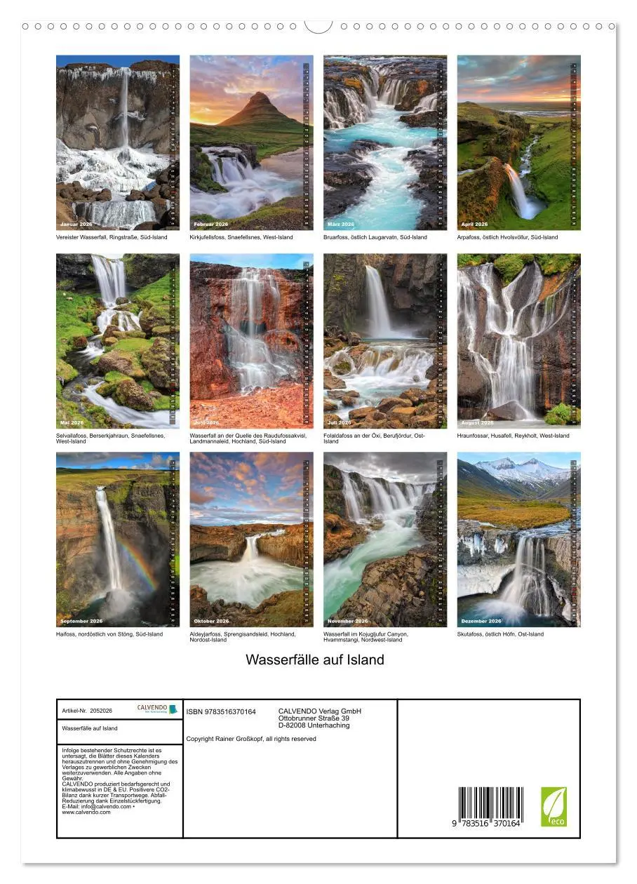 Bild: 9783516370164 | Wasserfälle auf Island (hochwertiger Premium Wandkalender 2026 DIN...