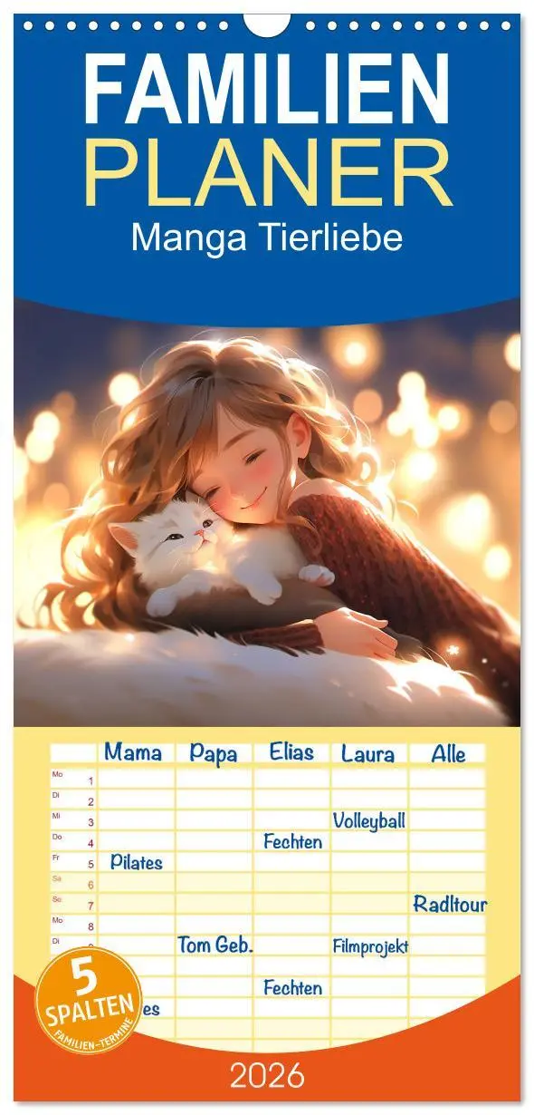 Cover: 9783516500264 | Familienplaner 2026 - Manga Tierliebe mit 5 Spalten (Wandkalender,...