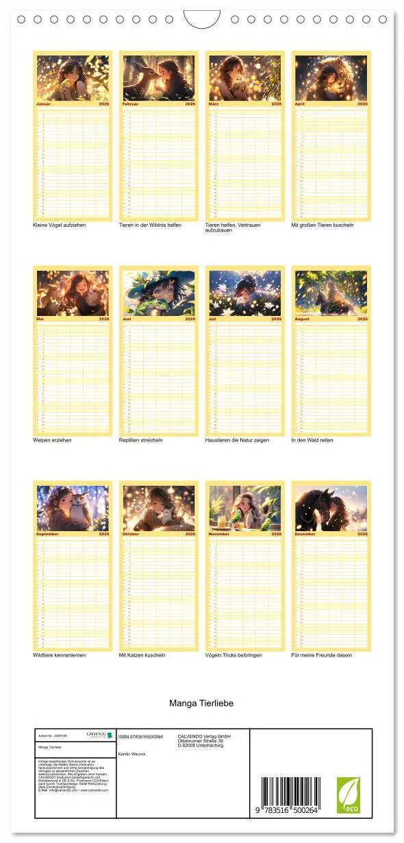 Bild: 9783516500264 | Familienplaner 2026 - Manga Tierliebe mit 5 Spalten (Wandkalender,...