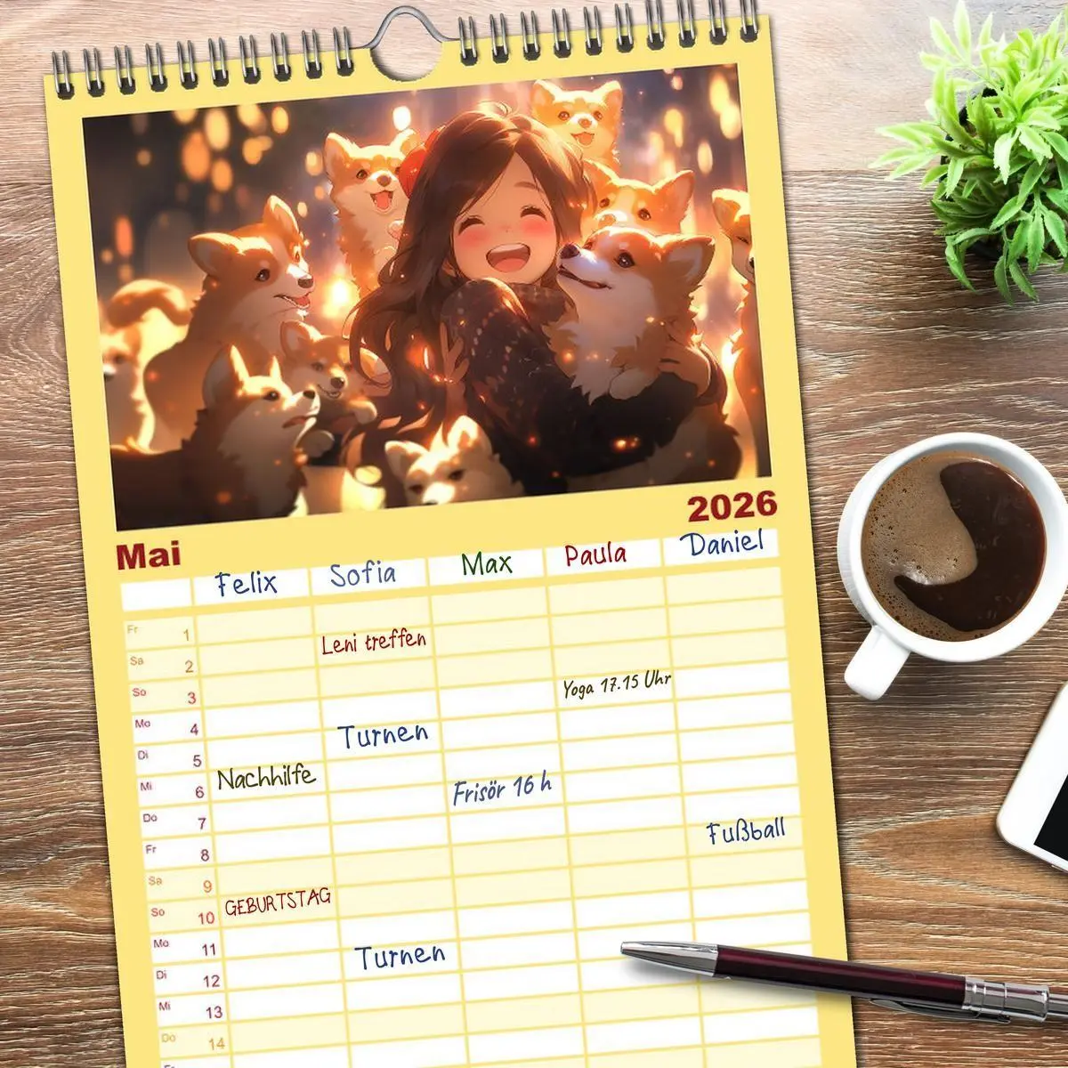 Bild: 9783516500264 | Familienplaner 2026 - Manga Tierliebe mit 5 Spalten (Wandkalender,...
