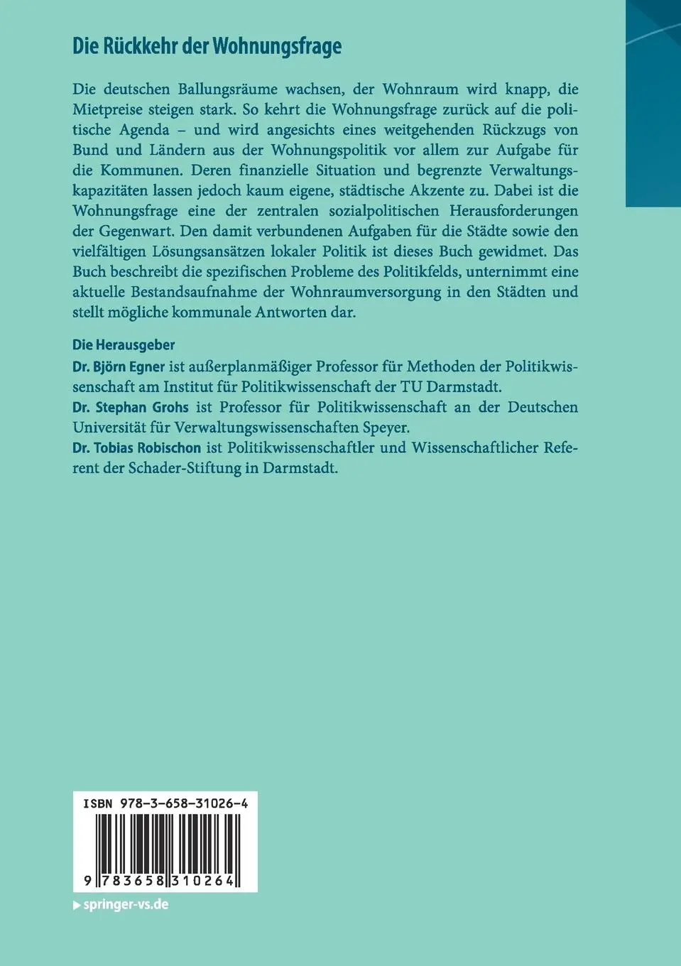 Rückseite: 9783658310264 | Die Rückkehr der Wohnungsfrage | Björn Egner (u. a.) | Taschenbuch