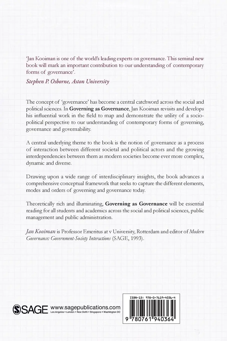 Rückseite: 9780761940364 | Governing as Governance | Jan Kooiman (u. a.) | Taschenbuch | Englisch