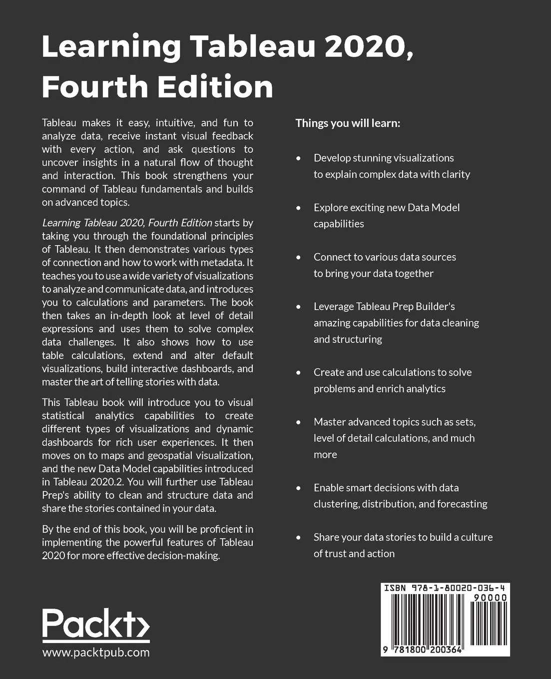 Rückseite: 9781800200364 | Learning Tableau 2020 | Joshua N Milligan | Taschenbuch | Englisch