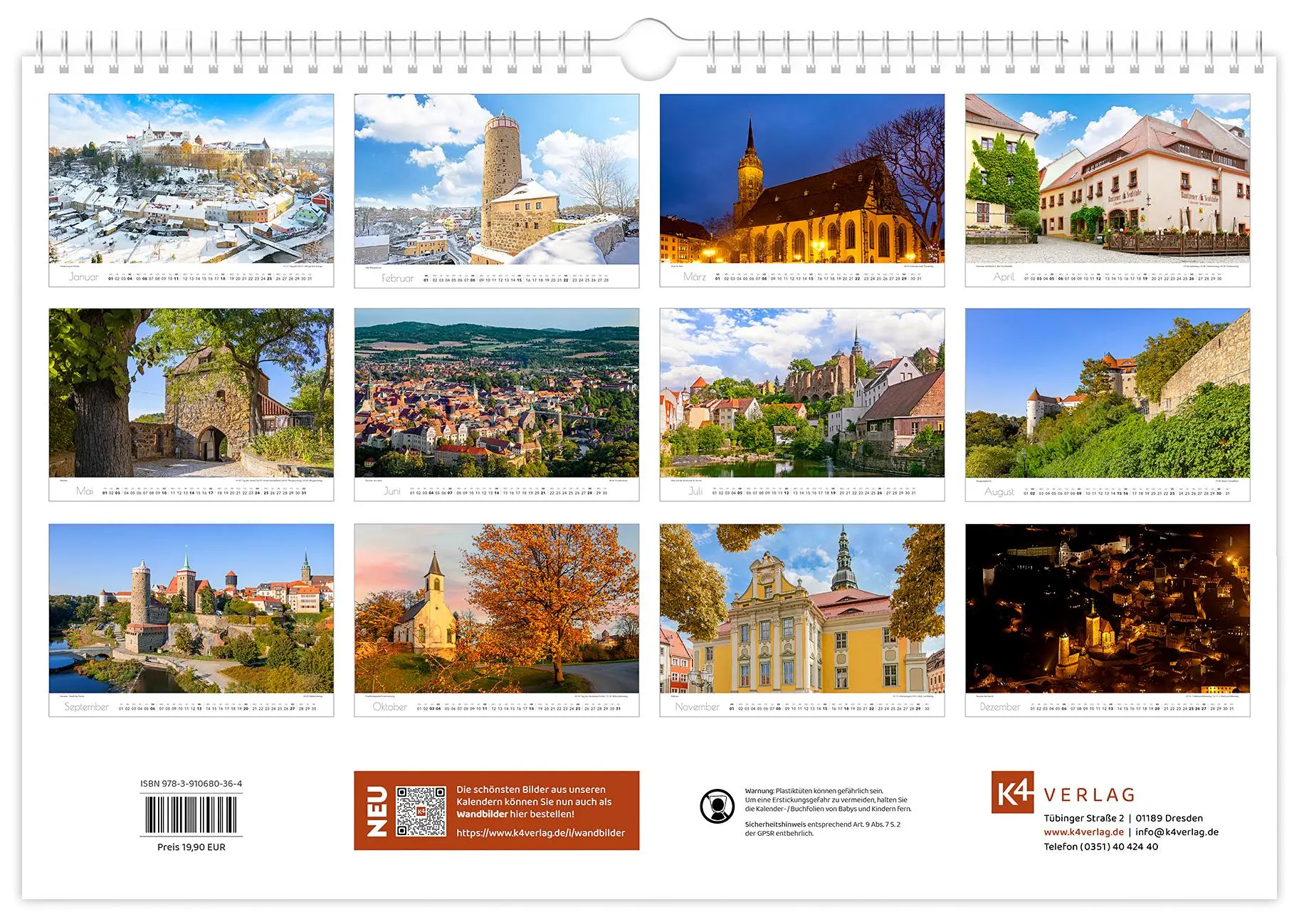 Bild: 9783910680364 | Kalender Bautzen 2026 | 45 x 30 cm weißes Kalendarium | Peter Schubert