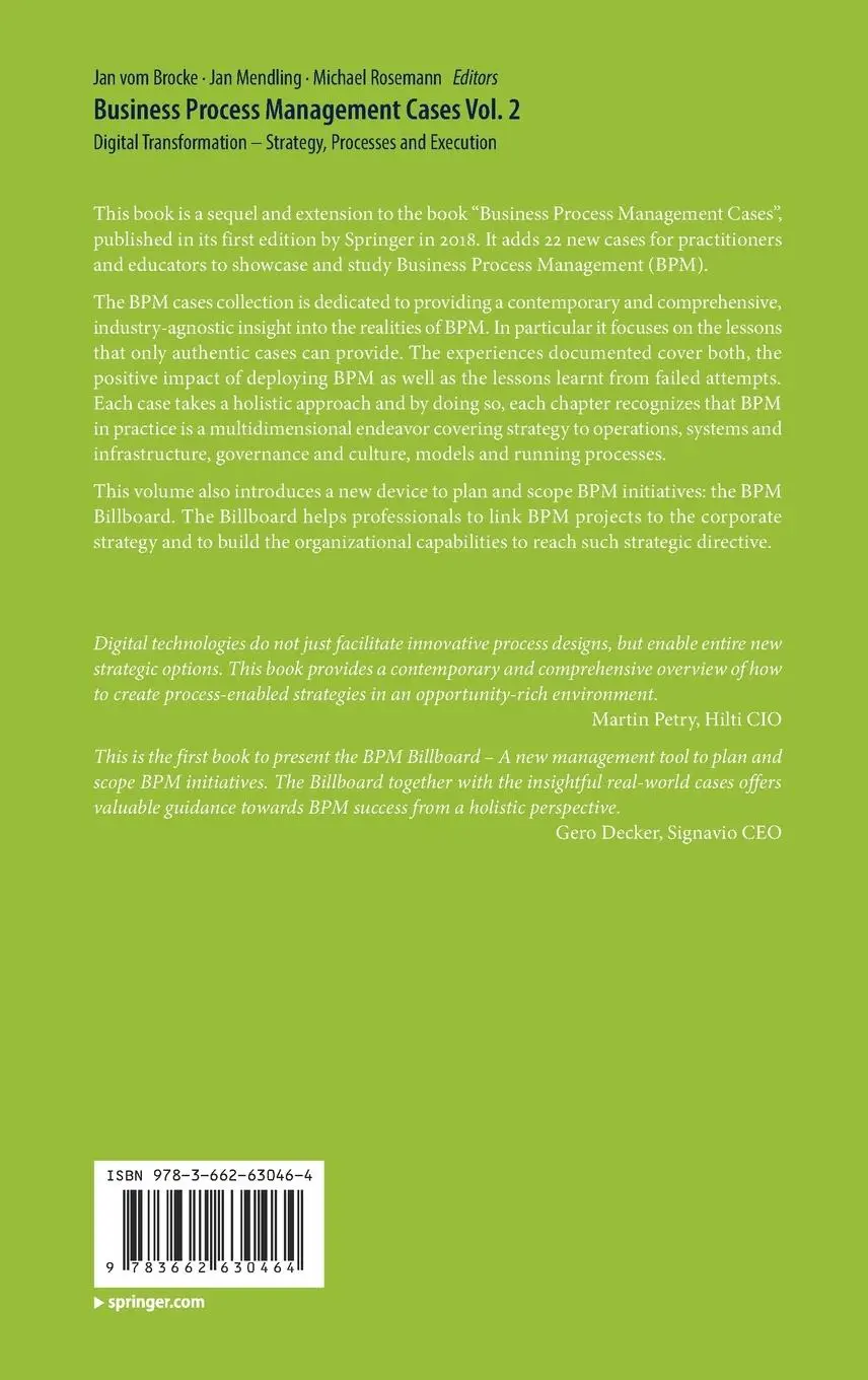 Rückseite: 9783662630464 | Business Process Management Cases Vol. 2 | Jan Vom Brocke (u. a.)