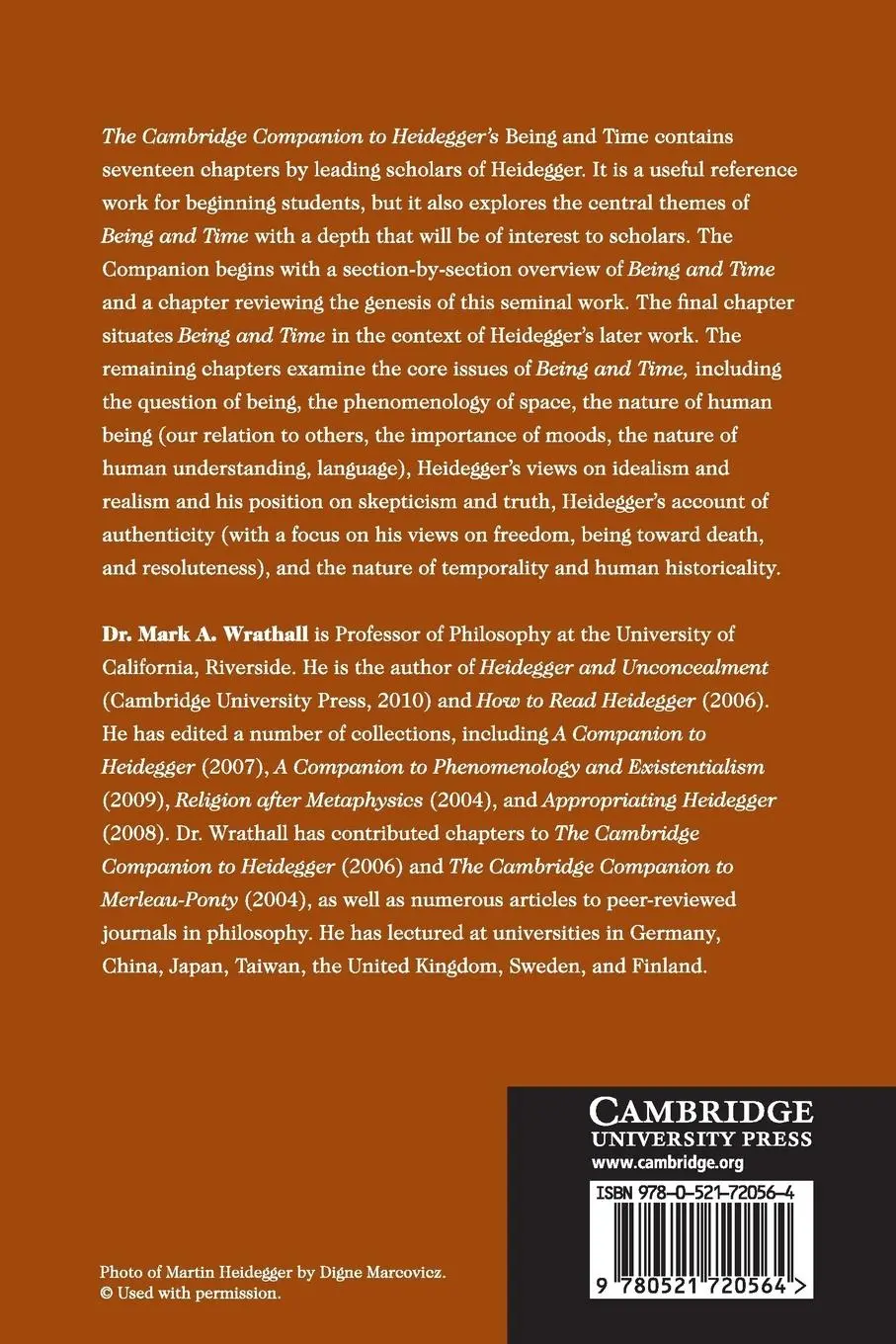 Rückseite: 9780521720564 | The Cambridge Companion to Heidegger's Being and Time | Wrathall