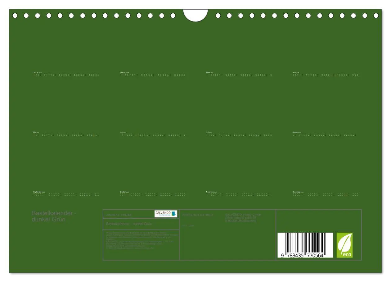 Bild: 9783435770564 | Bastelkalender - dunkel Grün (Wandkalender 2025 DIN A4 quer),...
