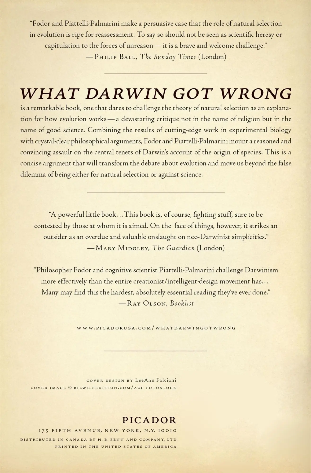 Rückseite: 9780312680664 | What Darwin Got Wrong | Jerry Fodor (u. a.) | Taschenbuch | Englisch
