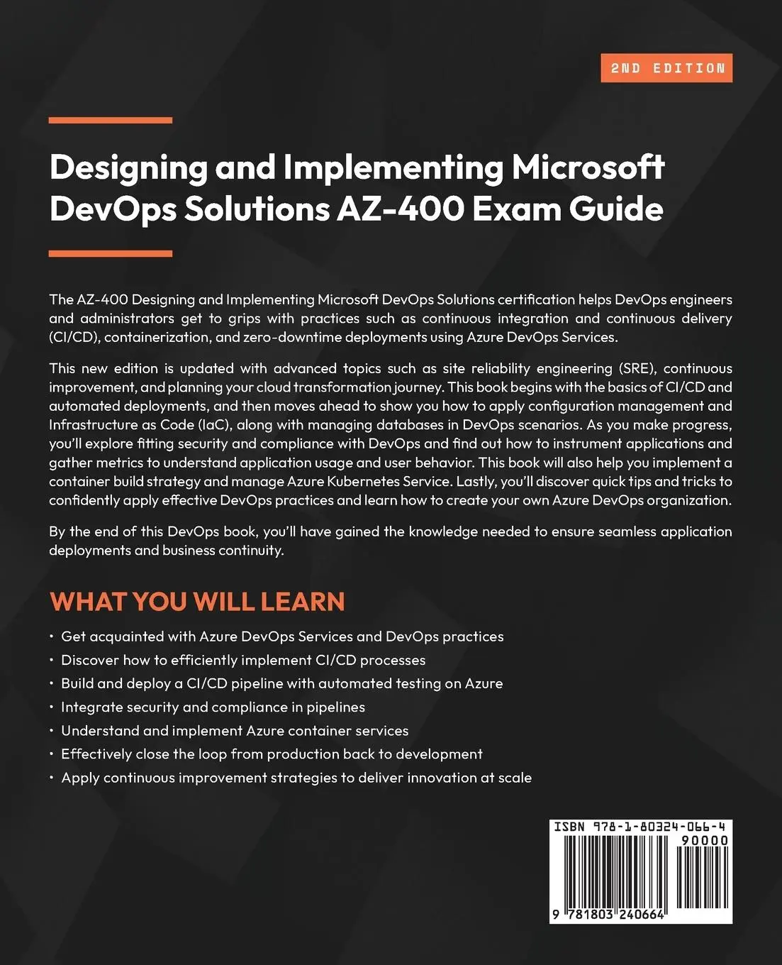 Rückseite: 9781803240664 | Designing and Implementing Microsoft DevOps Solutions AZ-400 Exam...