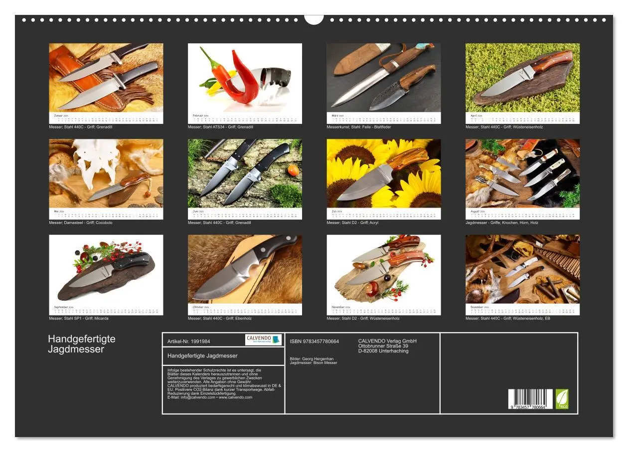 Bild: 9783457780664 | Handgefertigte Jagdmesser (Wandkalender 2026 DIN A2 quer), CALVENDO...