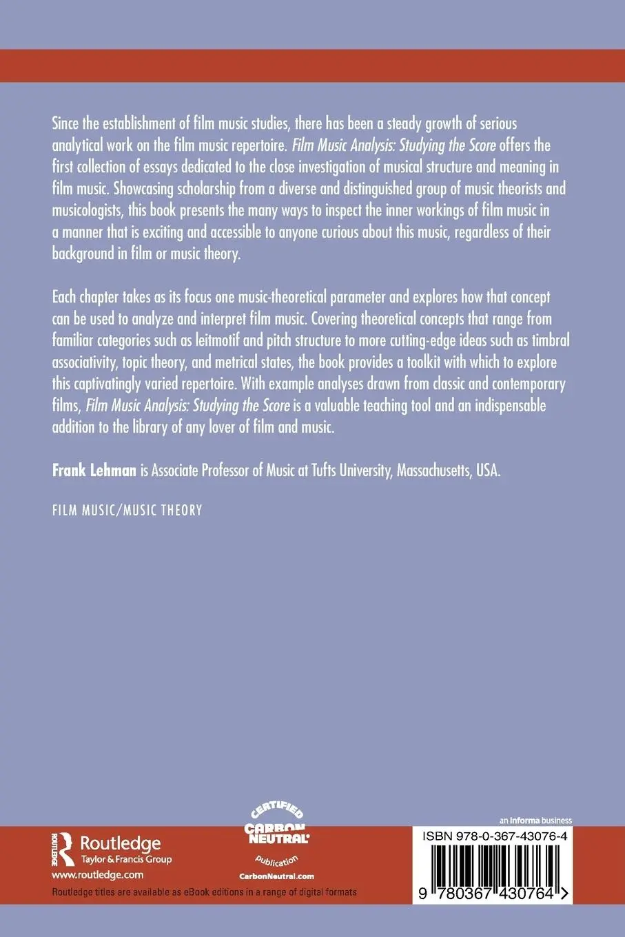 Rückseite: 9780367430764 | Film Music Analysis | Studying the Score | Frank Lehman | Taschenbuch