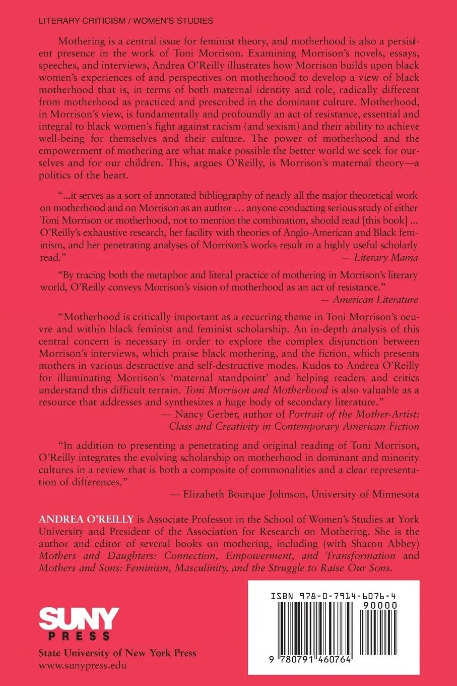 Rückseite: 9780791460764 | Toni Morrison and Motherhood | A Politics of the Heart | O'Reilly