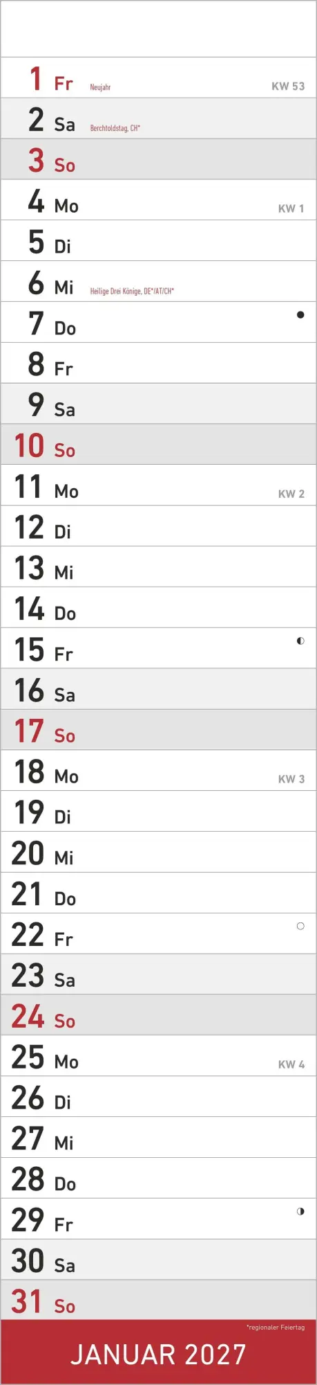 Bild: 4069095010864 | Streifenplaner ROT 2027 | Neumann Verlage GmbH &amp; Co KG | Kalender