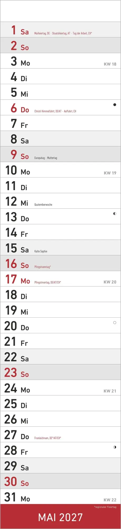 Bild: 4069095010864 | Streifenplaner ROT 2027 | Neumann Verlage GmbH &amp; Co KG | Kalender