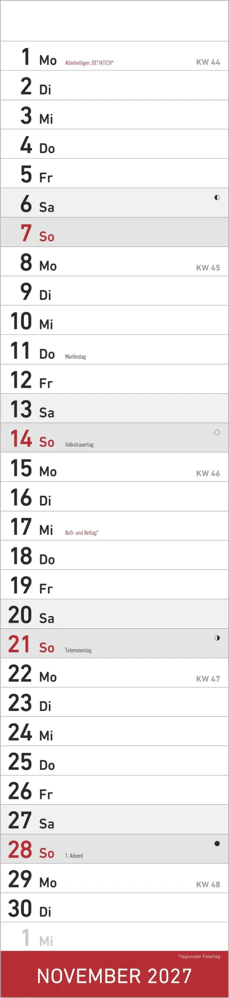 Bild: 4069095010864 | Streifenplaner ROT 2027 | Neumann Verlage GmbH &amp; Co KG | Kalender