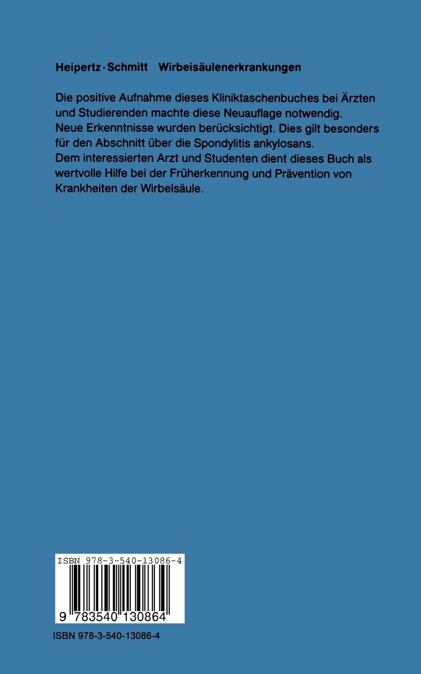Rückseite: 9783540130864 | Wirbelsäulenerkrankungen | Diagnostik und Therapie | Heipertz (u. a.)