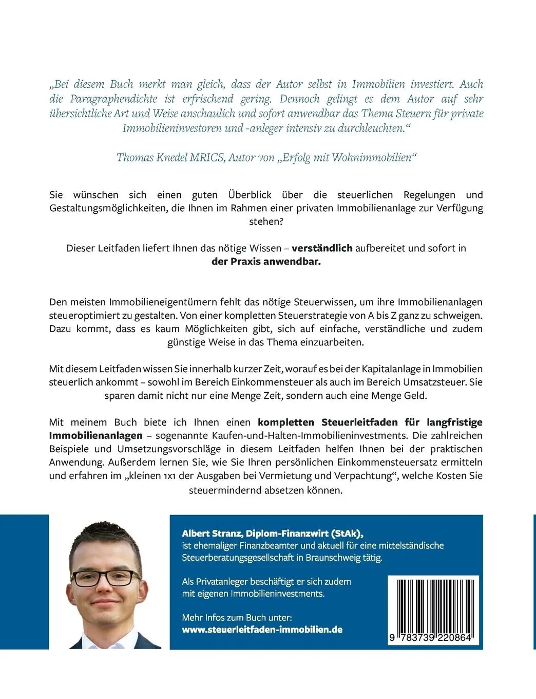 Rückseite: 9783739220864 | Steuerleitfaden für Vermieter | Albert Stranz | Taschenbuch | 140 S.