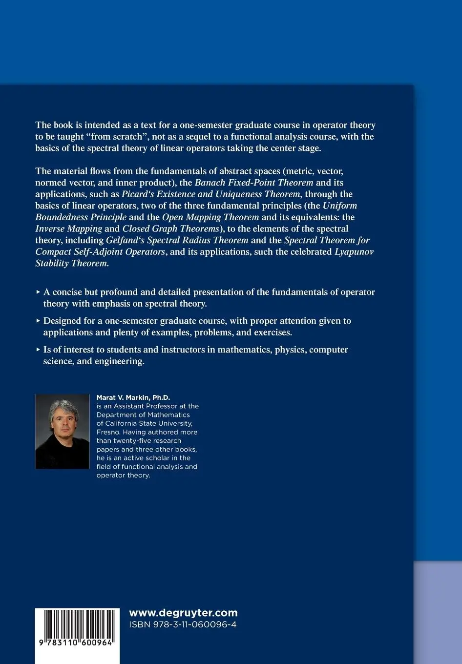 Rückseite: 9783110600964 | Elementary Operator Theory | Marat V. Markin | Taschenbuch | XV | 2020