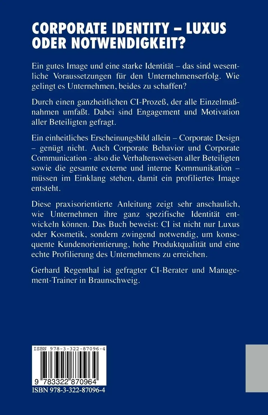 Rückseite: 9783322870964 | Corporate Identity - Luxus oder Notwendigkeit? | Gerhard Regenthal