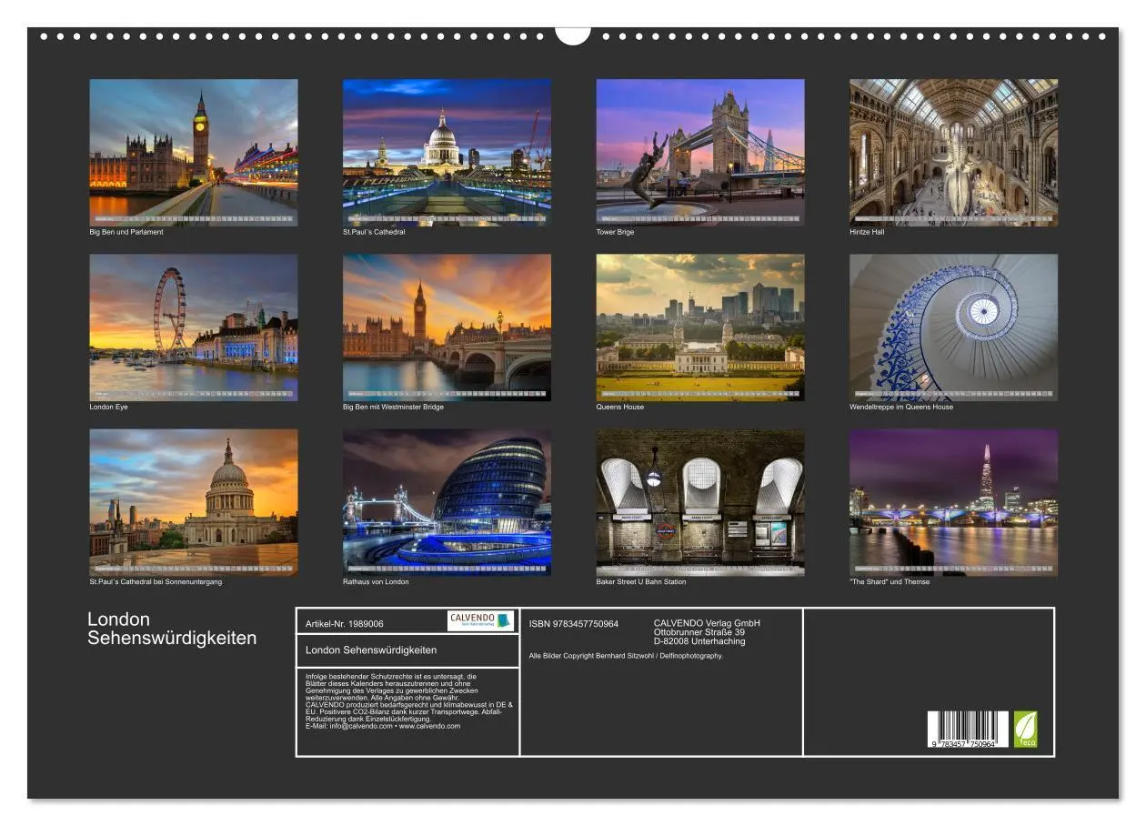 Bild: 9783457750964 | London Sehenswürdigkeiten (Wandkalender 2026 DIN A2 quer), CALVENDO...